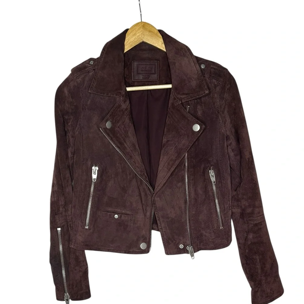 SL8 by BlankNYC Marion Suede Moto Jacket in eggplant xs - Picture 6 of 13